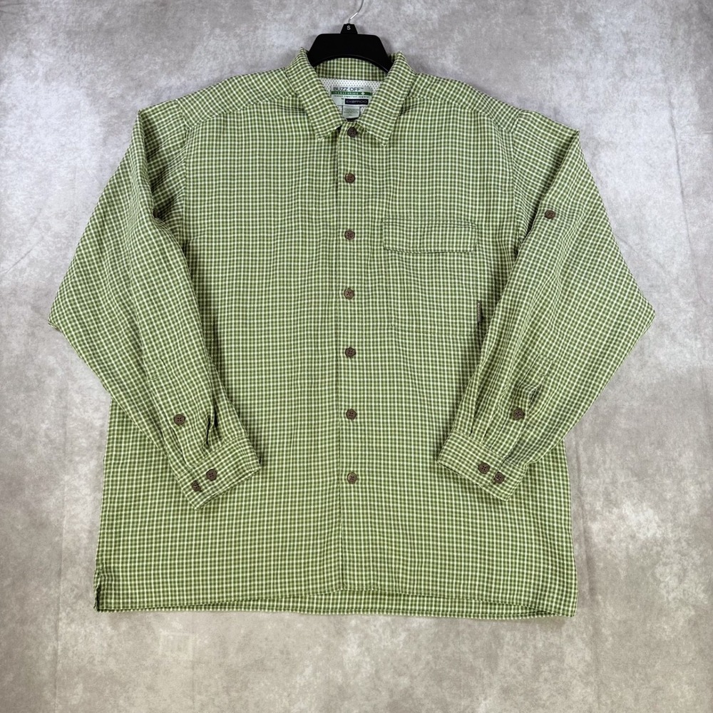 ExOfficio Buzz Off Shirt Men XL Green Check LS Repellent Vented Outdoor Hiking‎